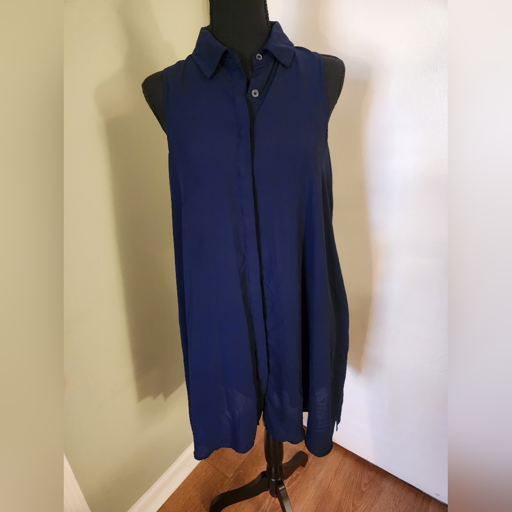 Adrianna Papell Dress Shirt Navy Blue With Pockets